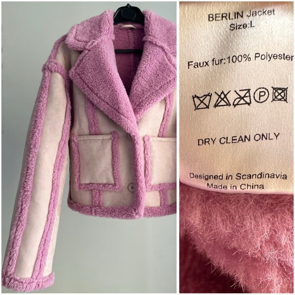 Revolve Berlin OW Collection Faux Shearling Pink Pastel Jacket Large - Picture 6 of 12